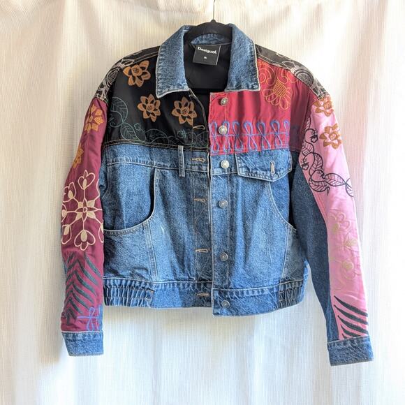 Desigual Chaq Madrid Patchwork Multicolor Denim Long Sleeve Jean Jacket - Picture 1 of 7